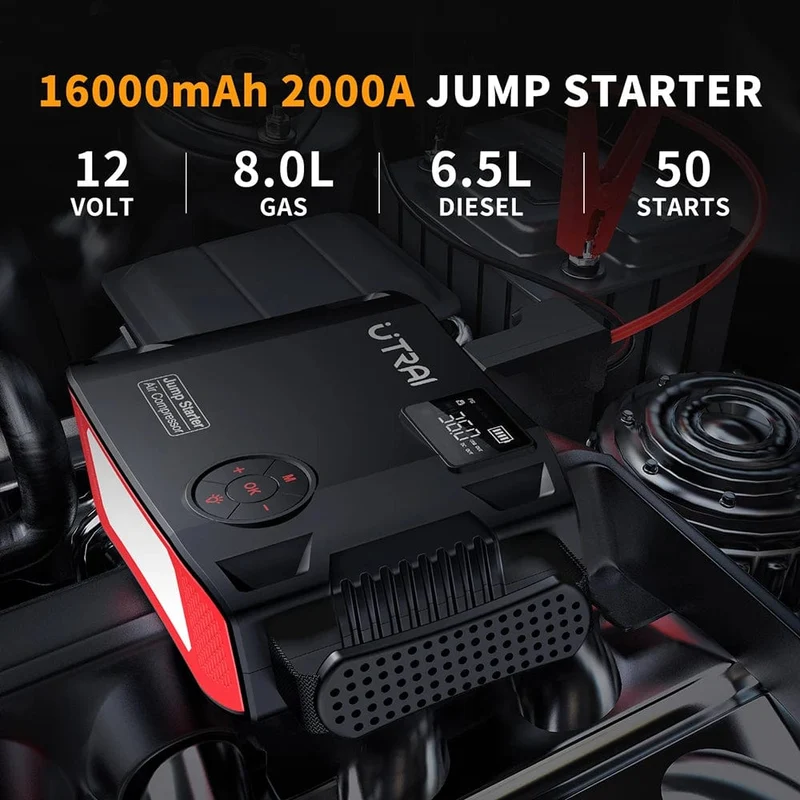 UTRAI 4 In 1 2000A Starthilfe Power Bank 16000mAh 150PSI Luft Kompressor Reifen Pumpe Tragbare Ladegerät Auto Booster Ausgangs gerät