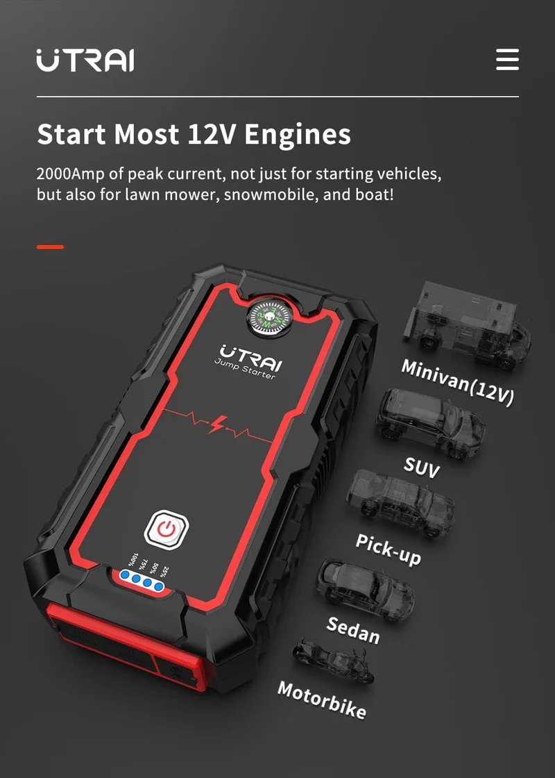 UTRAI Power Bank 2000A Starthilfe Tragbares Ladegerät Auto Booster 12V Auto Start Gerät Notfall Auto Batterie Starter