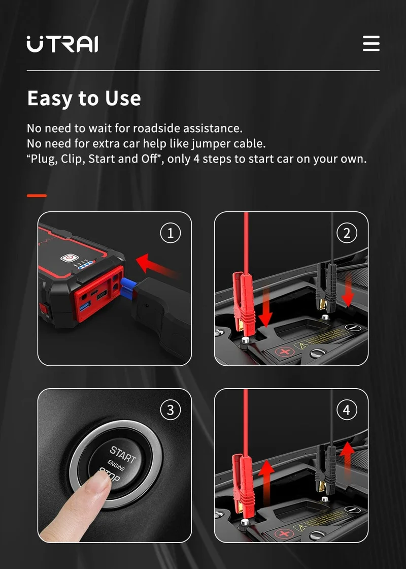 UTRAI Power Bank 2000A Starthilfe Tragbares Ladegerät Auto Booster 12V Auto Start Gerät Notfall Auto Batterie Starter