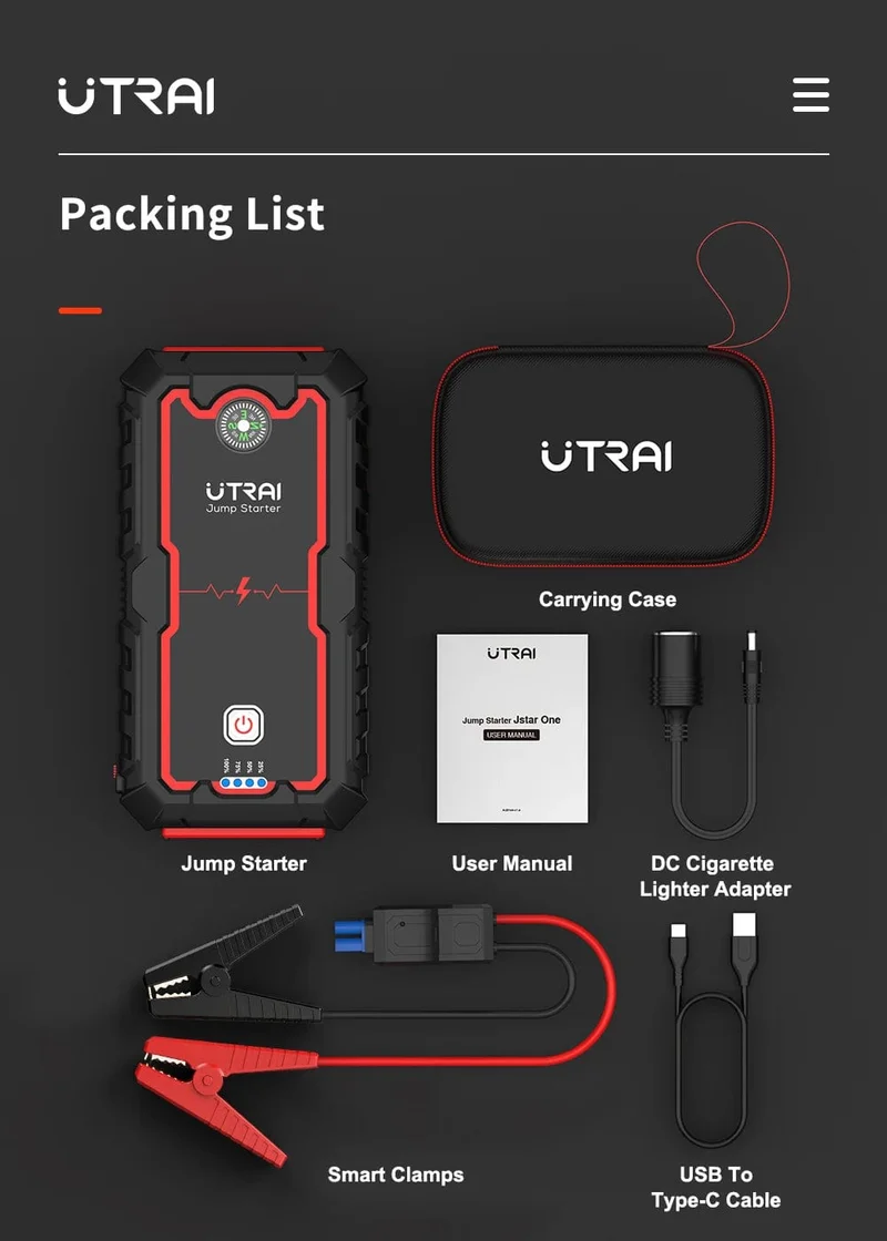 UTRAI Power Bank 2000A Starthilfe Tragbares Ladegerät Auto Booster 12V Auto Start Gerät Notfall Auto Batterie Starter
