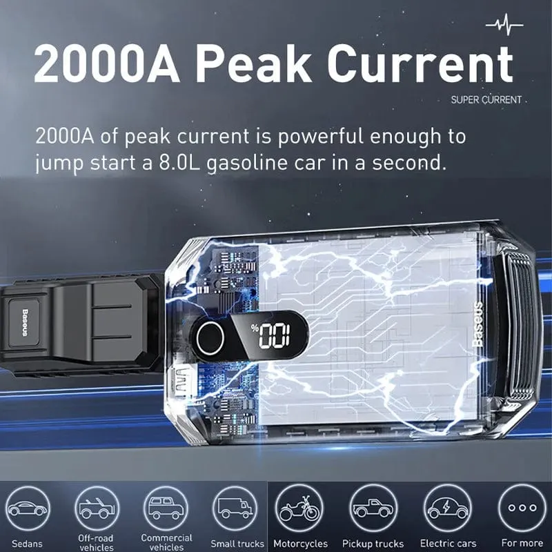 Baseus 20000mAh Auto Starthilfe Power Bank 2000A 20000mAh Auto Batterie Ladegerät Auto Notfall Booster Start Gerät Starthilfe