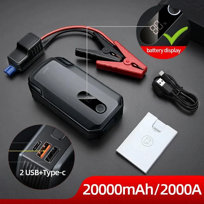 Baseus 20000mAh Auto Starthilfe Power Bank 2000A 20000mAh Auto Batterie Ladegerät Auto Notfall Booster Start Gerät Starthilfe
