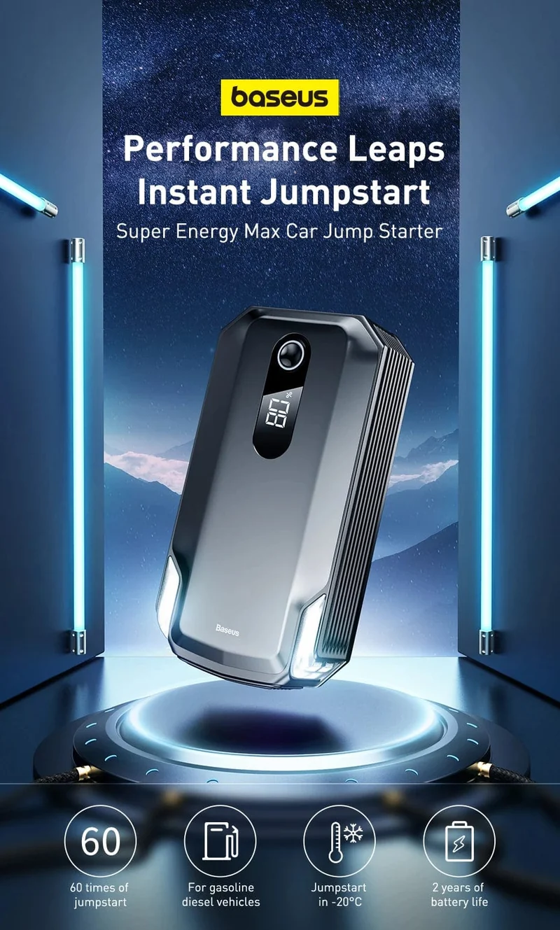 Baseus 20000mAh Auto Starthilfe Power Bank 2000A 20000mAh Auto Batterie Ladegerät Auto Notfall Booster Start Gerät Starthilfe