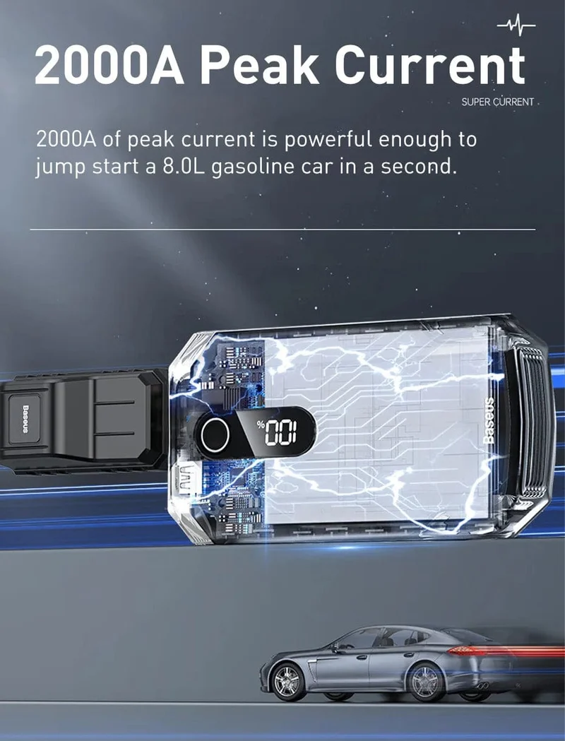 Baseus 20000mAh Auto Starthilfe Power Bank 2000A 20000mAh Auto Batterie Ladegerät Auto Notfall Booster Start Gerät Starthilfe