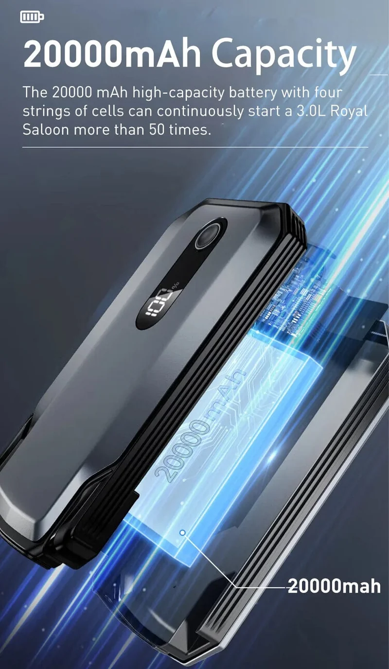Baseus 20000mAh Auto Starthilfe Power Bank 2000A 20000mAh Auto Batterie Ladegerät Auto Notfall Booster Start Gerät Starthilfe