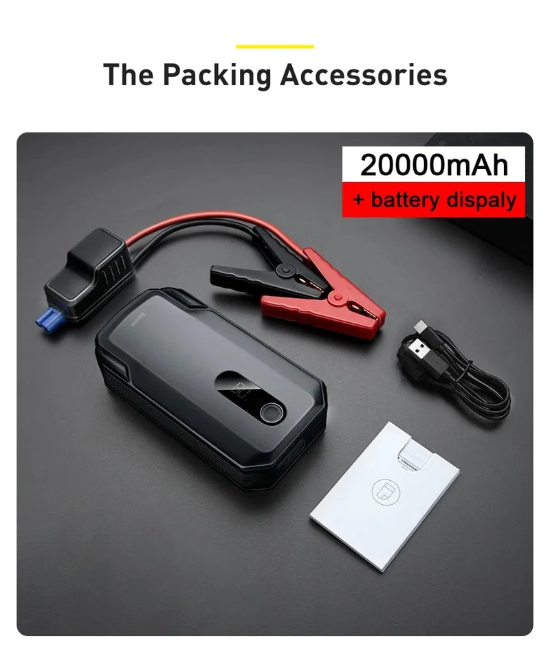 Baseus 20000mAh Auto Starthilfe Power Bank 2000A 20000mAh Auto Batterie Ladegerät Auto Notfall Booster Start Gerät Starthilfe