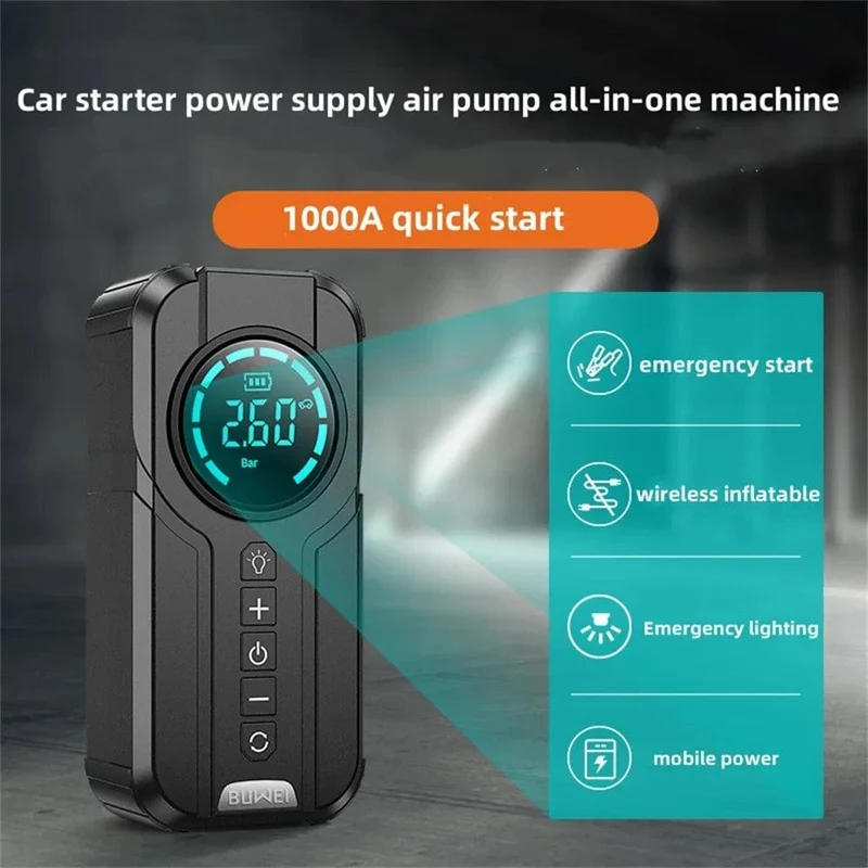 Auto Starthilfe Luftpumpe Power Bank Beleuchtung Tragbarer Luftkompressor 4 In 1 Autobatteriestarter Starten Autoreifenfüller