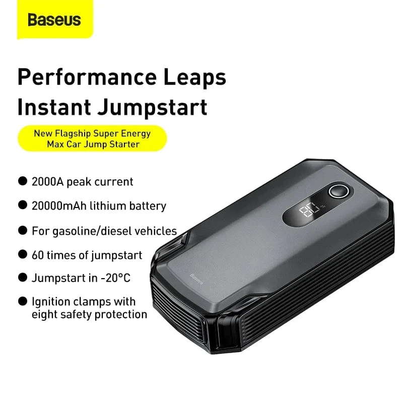 Baseus 20000mAh Starthilfe Power Bank 2000A 12V Tragbarer Autobatterie-Starter Notfall-AUTO-Booster-Startgerät Starthilfe