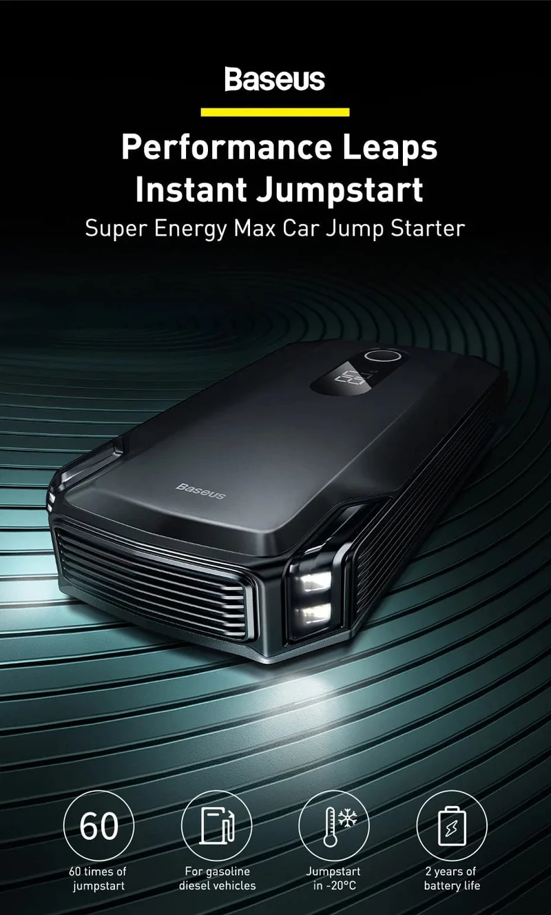 Baseus 20000mAh Starthilfe Power Bank 2000A 12V Tragbarer Autobatterie-Starter Notfall-AUTO-Booster-Startgerät Starthilfe