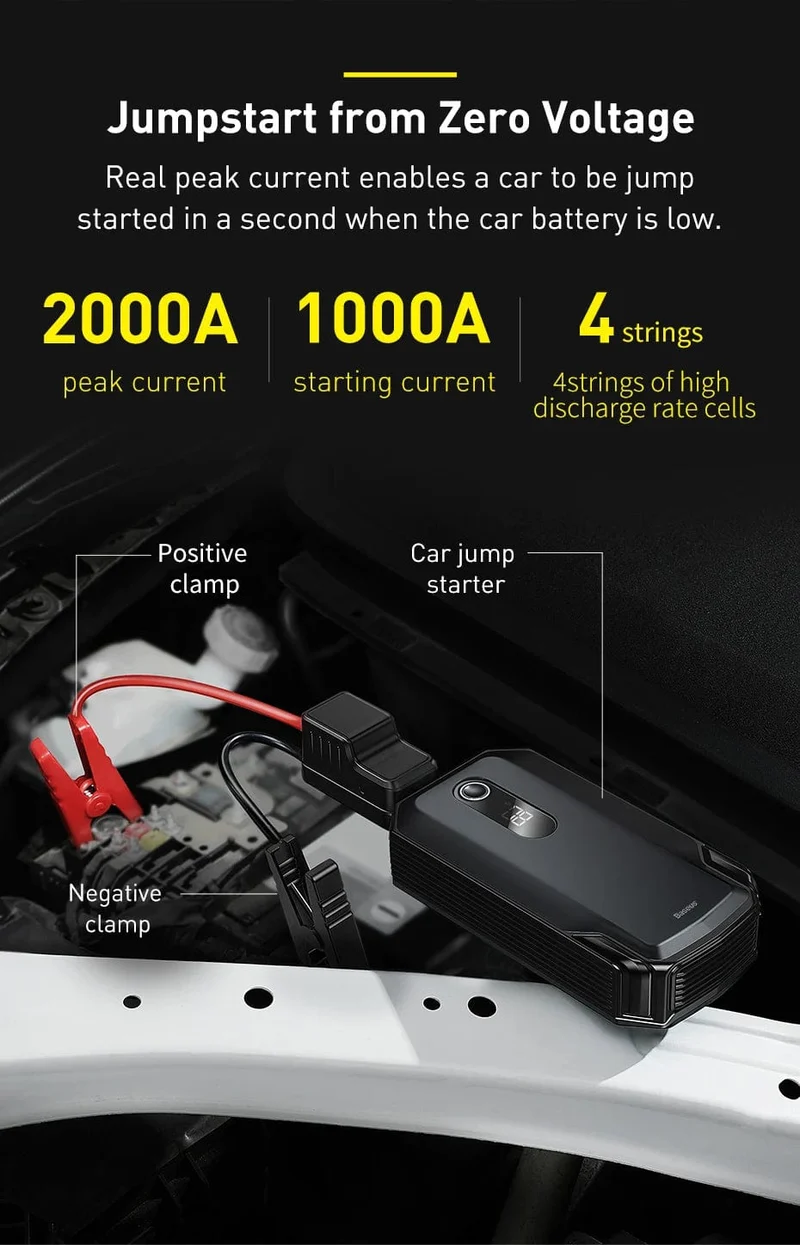 Baseus 20000mAh Starthilfe Power Bank 2000A 12V Tragbarer Autobatterie-Starter Notfall-AUTO-Booster-Startgerät Starthilfe