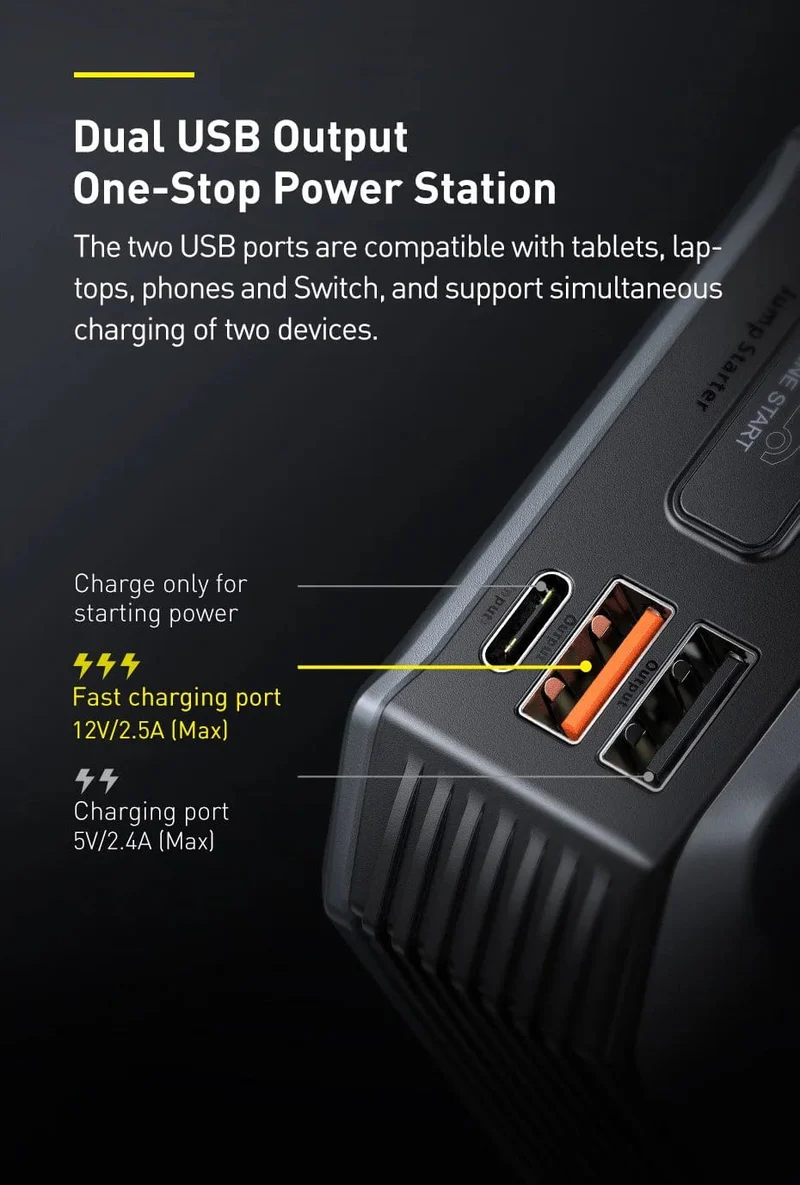 Baseus 20000mAh Starthilfe Power Bank 2000A 12V Tragbarer Autobatterie-Starter Notfall-AUTO-Booster-Startgerät Starthilfe