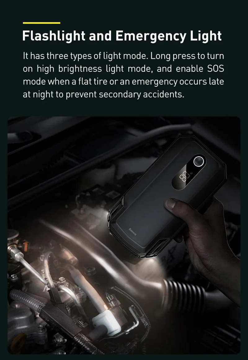 Baseus 20000mAh Starthilfe Power Bank 2000A 12V Tragbarer Autobatterie-Starter Notfall-AUTO-Booster-Startgerät Starthilfe