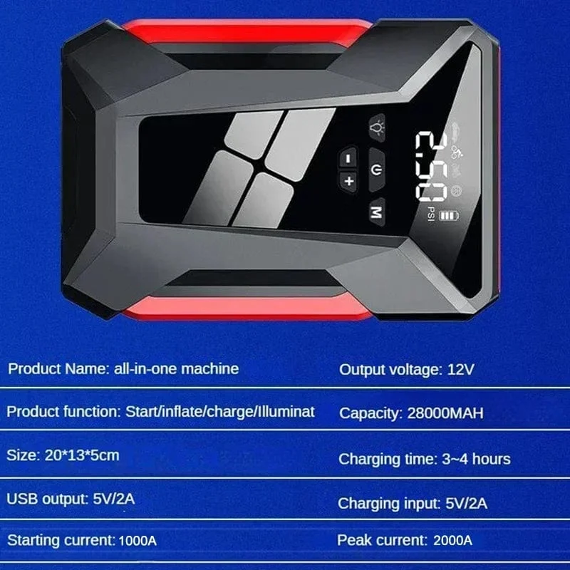 2000A Auto Starthilfe Luftpumpe Multi-Function4In1 Luft Kompressor Power Bank Auto Batterie Starter Starten Auto Reifen Inflator