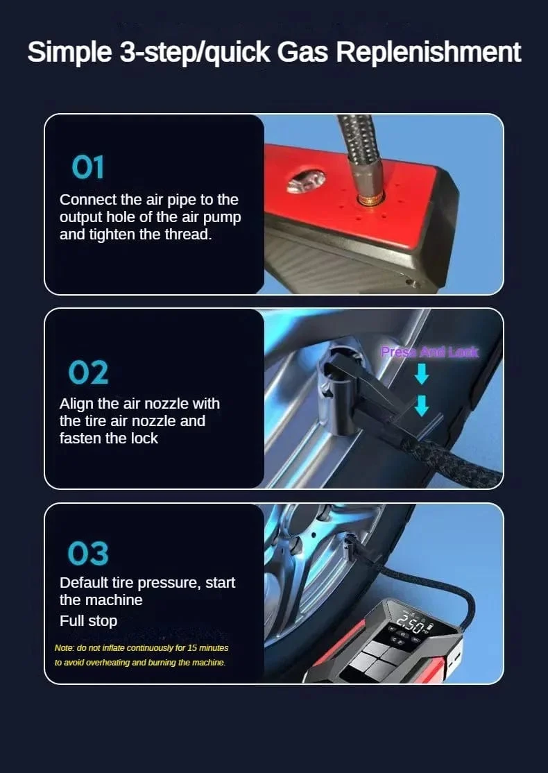 2000A Auto Starthilfe Luftpumpe Multi-Function4In1 Luft Kompressor Power Bank Auto Batterie Starter Starten Auto Reifen Inflator