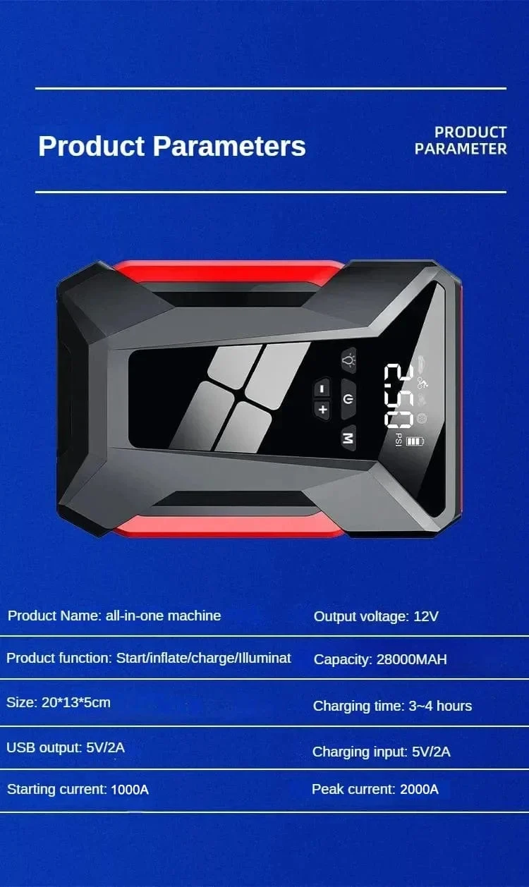 2000A Auto Starthilfe Luftpumpe Multi-Function4In1 Luft Kompressor Power Bank Auto Batterie Starter Starten Auto Reifen Inflator