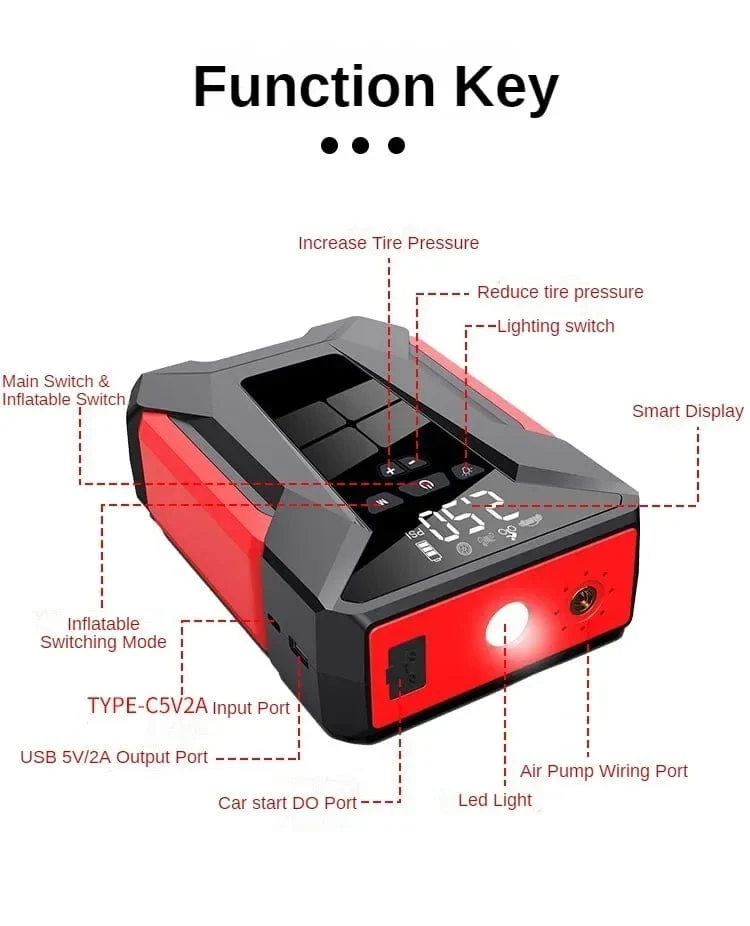 2000A Auto Starthilfe Luftpumpe Multi-Function4In1 Luft Kompressor Power Bank Auto Batterie Starter Starten Auto Reifen Inflator