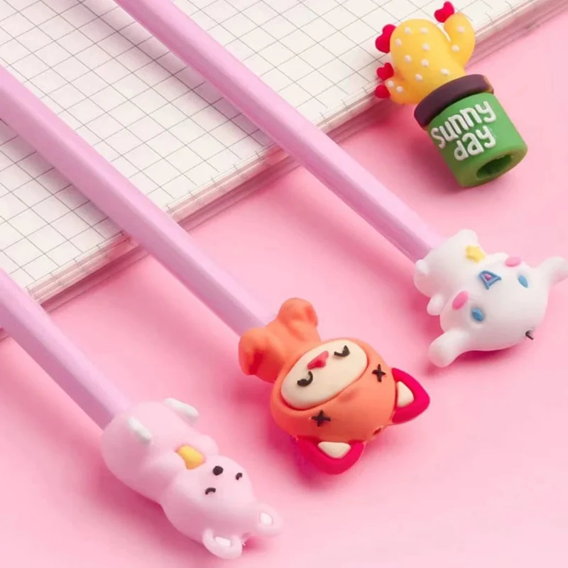 10 stücke Niedlichen Cartoon Bleistift Kappe Silikon Neutral Stift Abdeckung Schule Studenten Liefert Weichen Gummi Bleistift Schutz