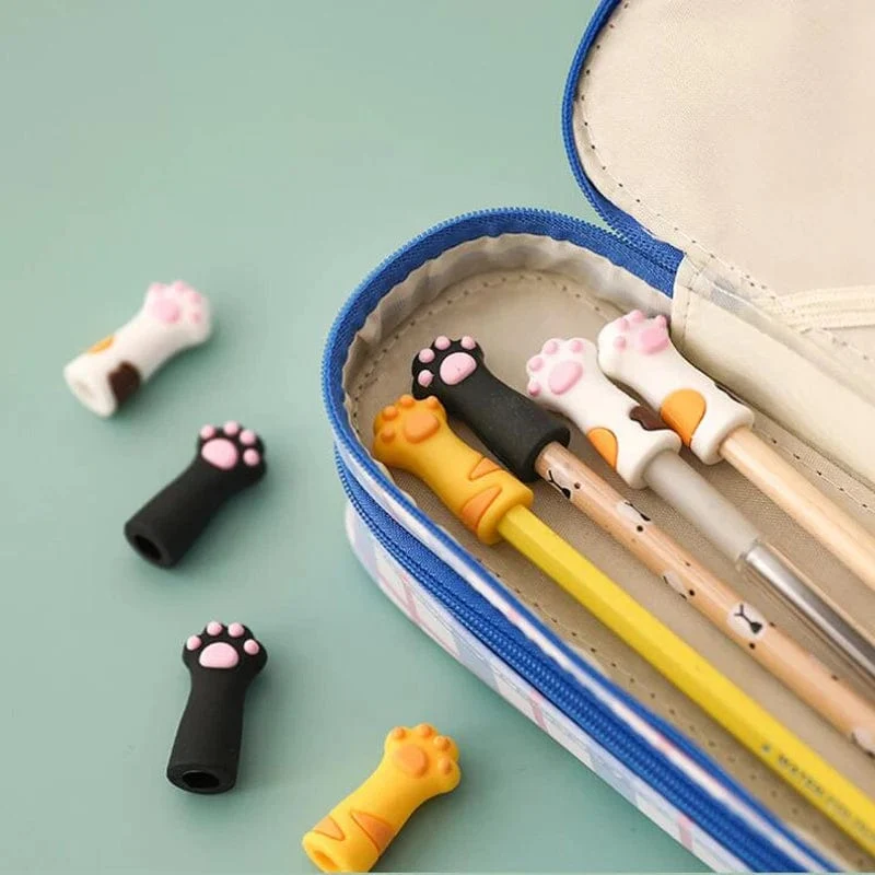 3-teiliges Bleistiftkappen-Set mit süßen Katzenpfoten, Silikon, weiche Stiftabdeckung für verschiedene Formen, Schreibwaren, Schule, Studenten, Bürobedarf, Geschenk