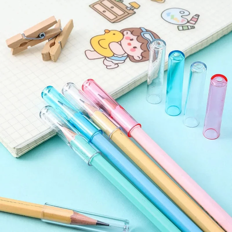 6 Teile/satz Transparent Kunststoff Bleistift Kappe Einfache Bunte Bleistift Extender Nette Bleistift Schutz Kappe Schule Büro Liefert NEUE