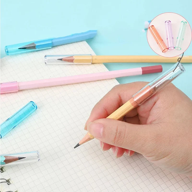 6 Teile/satz Transparent Kunststoff Bleistift Kappe Einfache Bunte Bleistift Extender Nette Bleistift Schutz Kappe Schule Büro Liefert NEUE