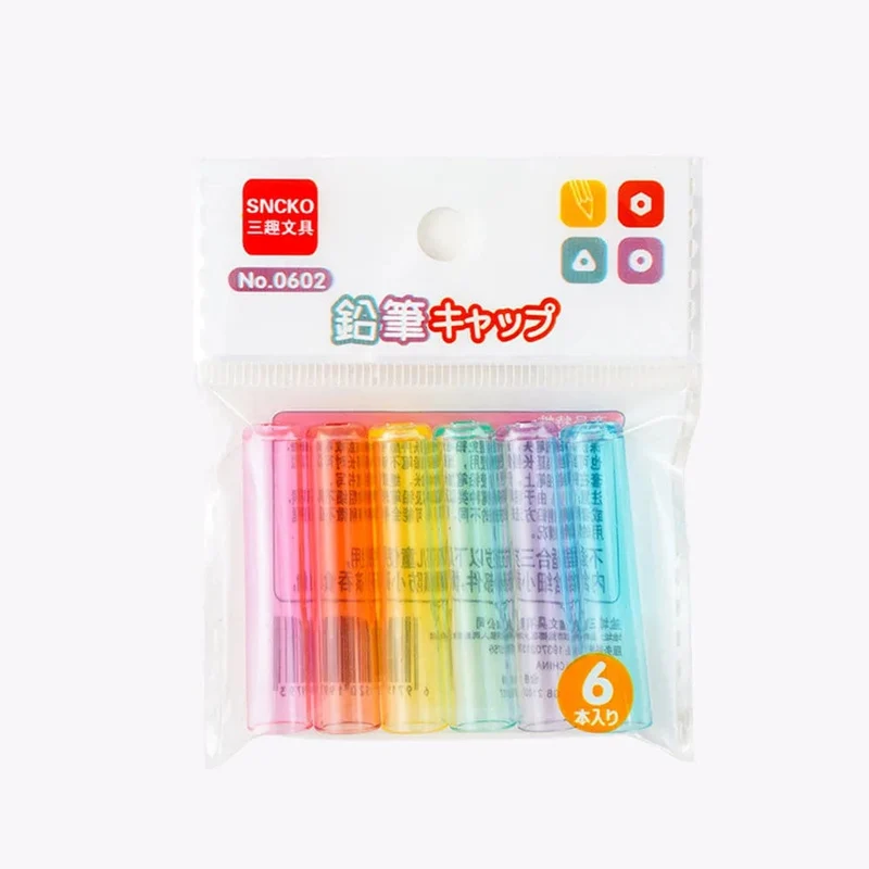 6 Teile/satz Transparent Kunststoff Bleistift Kappe Einfache Bunte Bleistift Extender Nette Bleistift Schutz Kappe Schule Büro Liefert NEUE