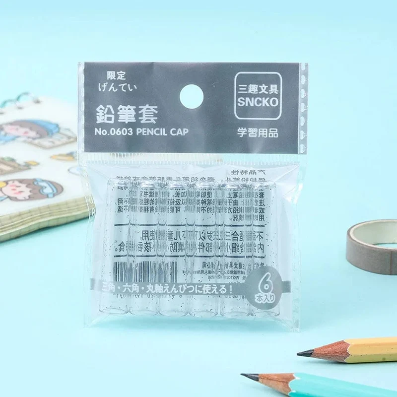 6 Teile/satz Transparent Kunststoff Bleistift Kappe Einfache Bunte Bleistift Extender Nette Bleistift Schutz Kappe Schule Büro Liefert NEUE