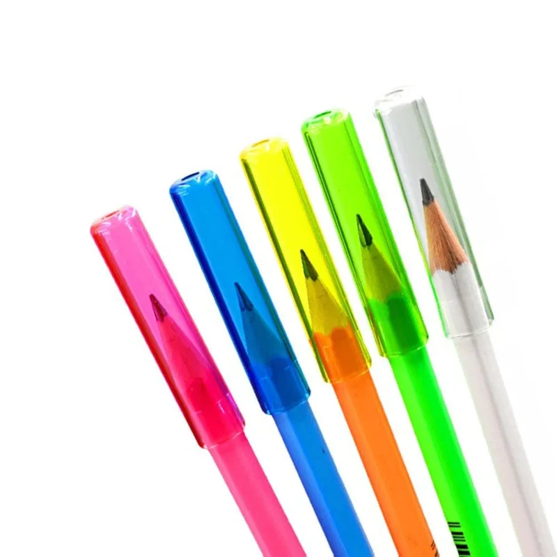 6 Teile/satz Transparent Kunststoff Bleistift Kappe Einfache Bunte Bleistift Extender Nette Bleistift Schutz Kappe Schule Büro Liefert NEUE
