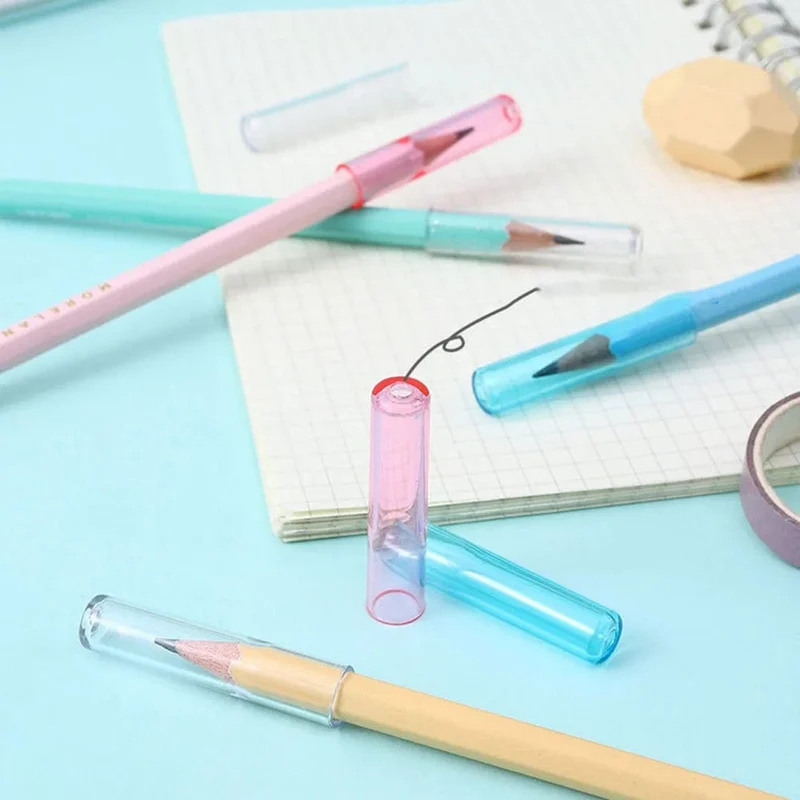 6 Teile/satz Transparent Kunststoff Bleistift Kappe Einfache Bunte Bleistift Extender Nette Bleistift Schutz Kappe Schule Büro Liefert NEUE