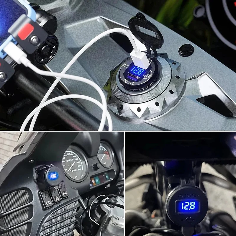 Dual QC3.0 Motorrad USB Ladegerät Moto USB Power Adapter Schalter für BMW R1200GS Abenteuer F800GS Triumph Tiger Ducati DIN Buchse
