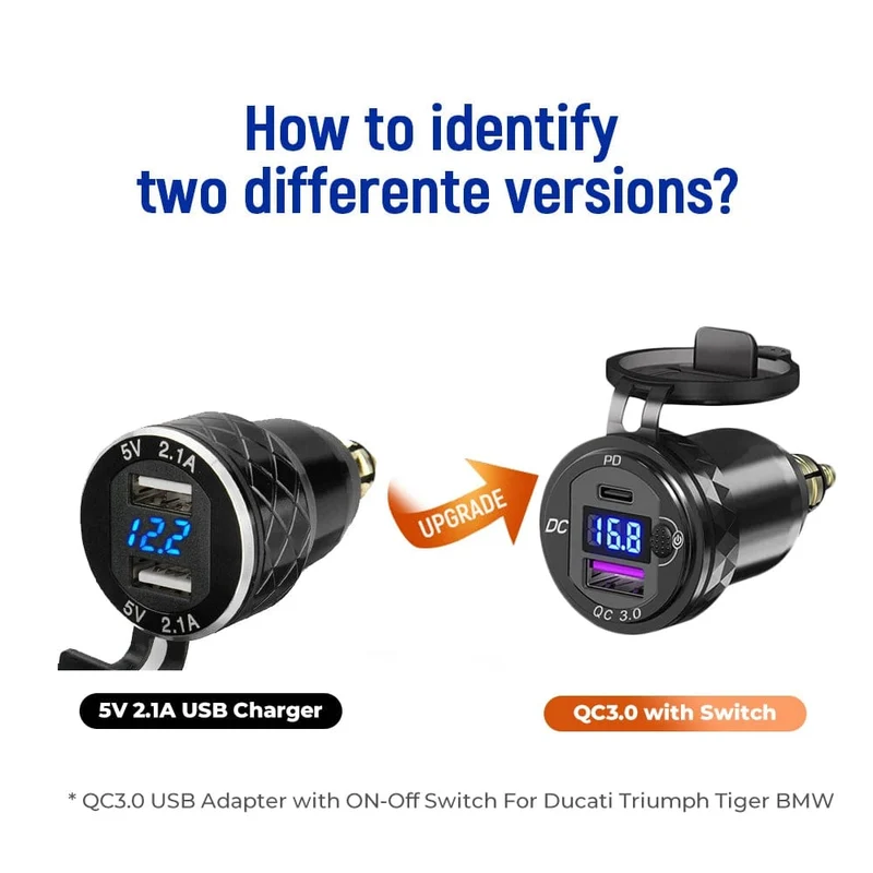 Dual QC3.0 Motorrad USB Ladegerät Moto USB Power Adapter Schalter für BMW R1200GS Abenteuer F800GS Triumph Tiger Ducati DIN Buchse