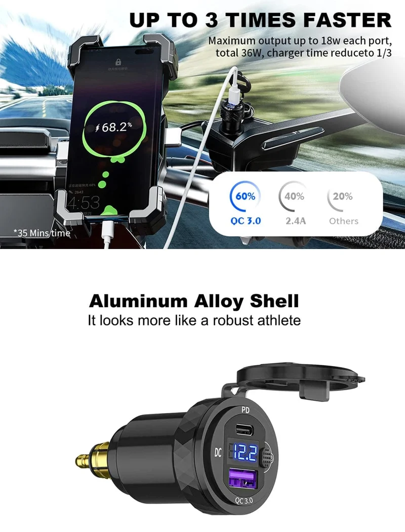 Dual QC3.0 Motorrad USB Ladegerät Moto USB Power Adapter Schalter für BMW R1200GS Abenteuer F800GS Triumph Tiger Ducati DIN Buchse