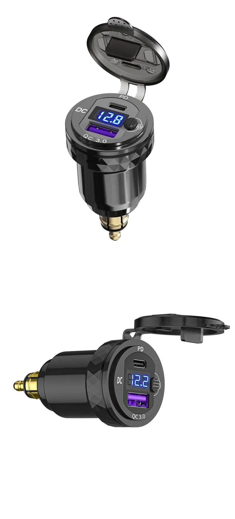 Dual QC3.0 Motorrad USB Ladegerät Moto USB Power Adapter Schalter für BMW R1200GS Abenteuer F800GS Triumph Tiger Ducati DIN Buchse