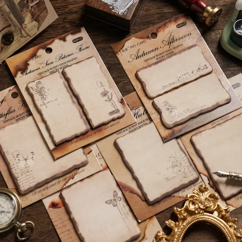 Journamm 30/60 Stück/Packung Vintage Haftnotizen im Brennstil für Schule und Büro, DIY, Scrapbooking, kreatives Briefpapier, Notizen, Papier