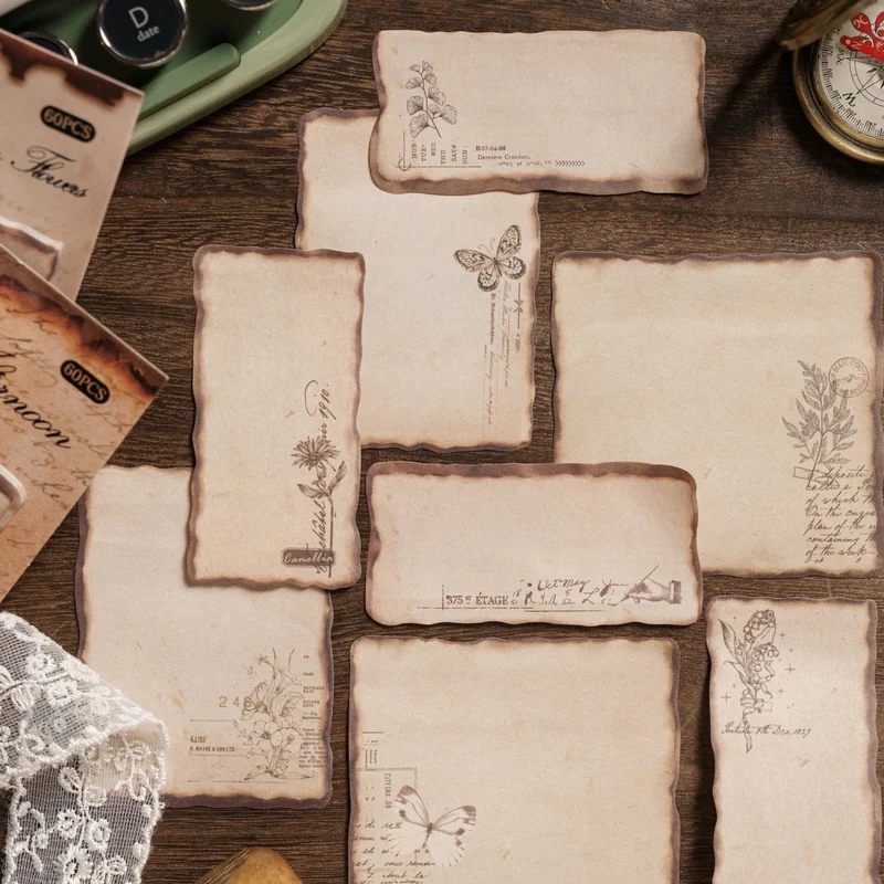 Journamm 30/60 Stück/Packung Vintage Haftnotizen im Brennstil für Schule und Büro, DIY, Scrapbooking, kreatives Briefpapier, Notizen, Papier