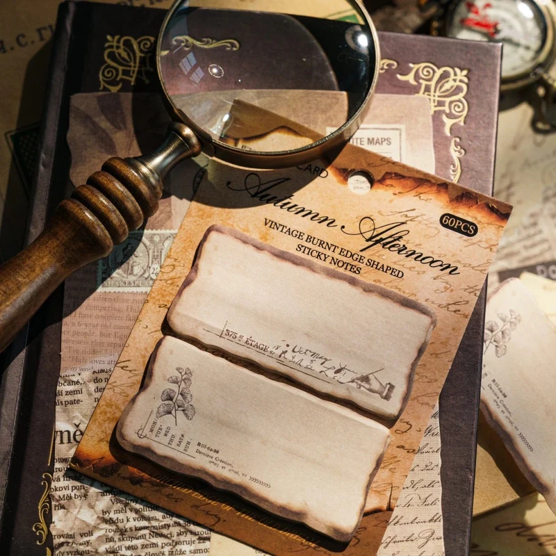 Journamm 30/60 Stück/Packung Vintage Haftnotizen im Brennstil für Schule und Büro, DIY, Scrapbooking, kreatives Briefpapier, Notizen, Papier