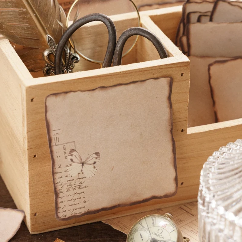 Journamm 30/60 Stück/Packung Vintage Haftnotizen im Brennstil für Schule und Büro, DIY, Scrapbooking, kreatives Briefpapier, Notizen, Papier