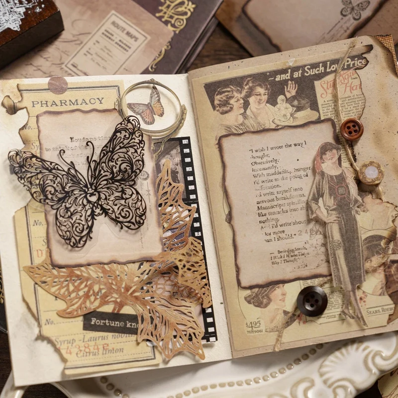 Journamm 30/60 Stück/Packung Vintage Haftnotizen im Brennstil für Schule und Büro, DIY, Scrapbooking, kreatives Briefpapier, Notizen, Papier