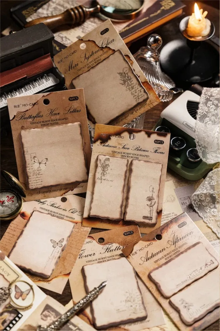 Journamm 30/60 Stück/Packung Vintage Haftnotizen im Brennstil für Schule und Büro, DIY, Scrapbooking, kreatives Briefpapier, Notizen, Papier