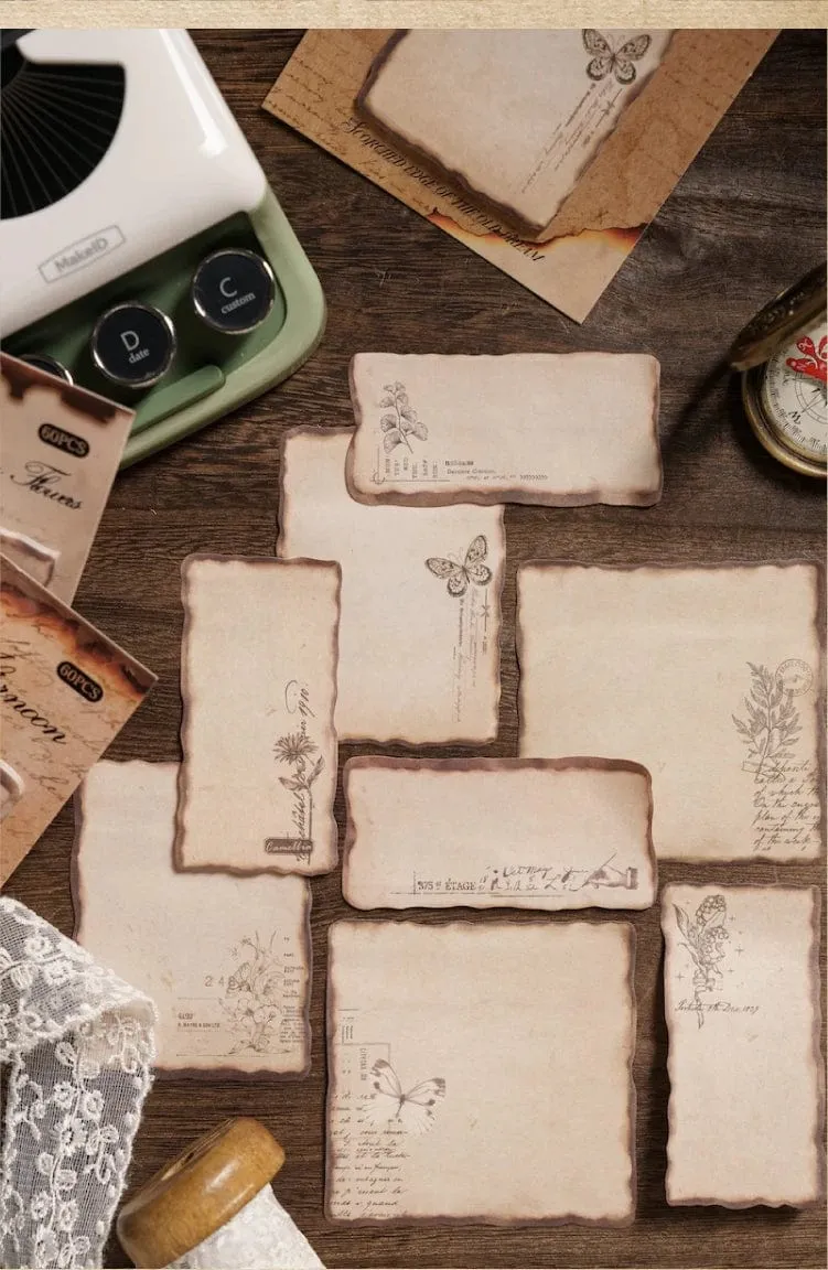 Journamm 30/60 Stück/Packung Vintage Haftnotizen im Brennstil für Schule und Büro, DIY, Scrapbooking, kreatives Briefpapier, Notizen, Papier