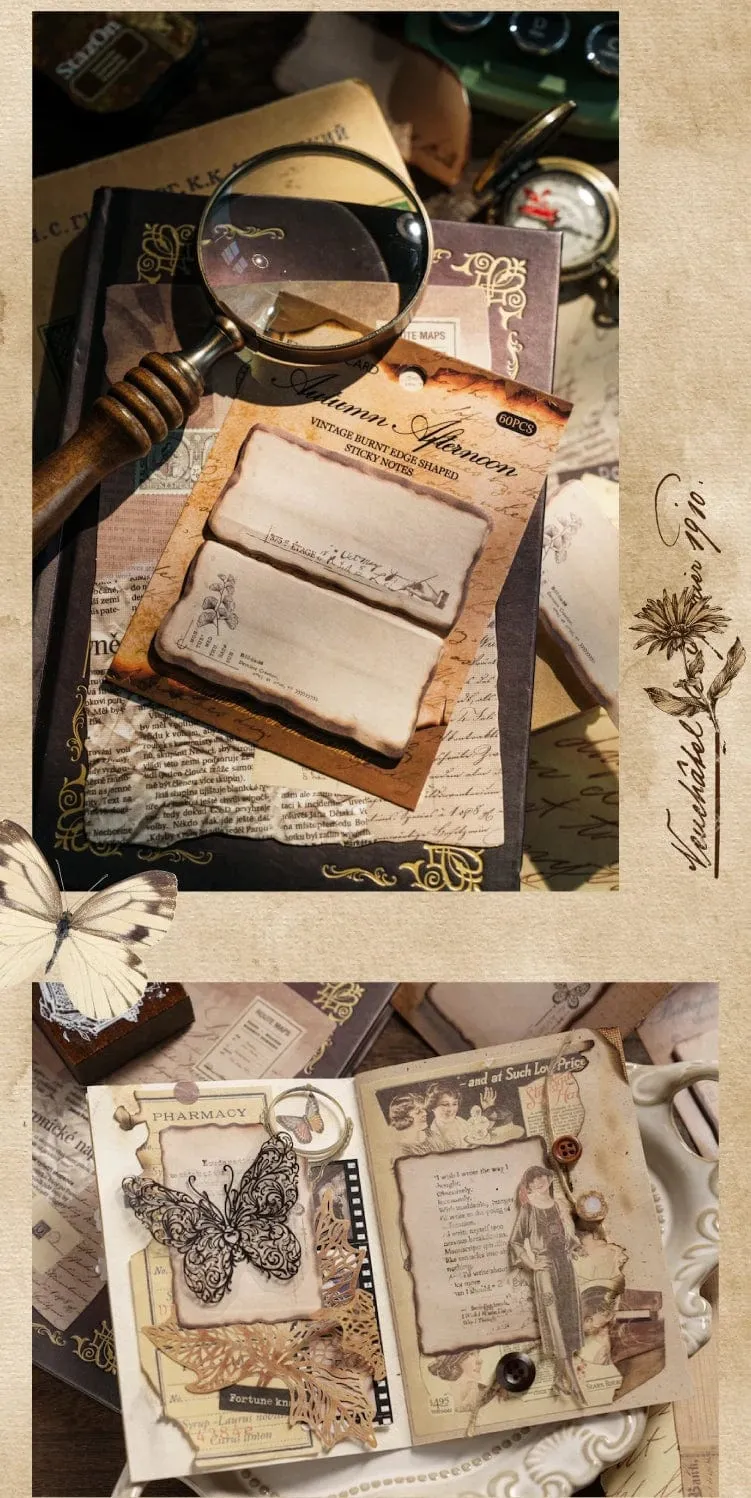 Journamm 30/60 Stück/Packung Vintage Haftnotizen im Brennstil für Schule und Büro, DIY, Scrapbooking, kreatives Briefpapier, Notizen, Papier