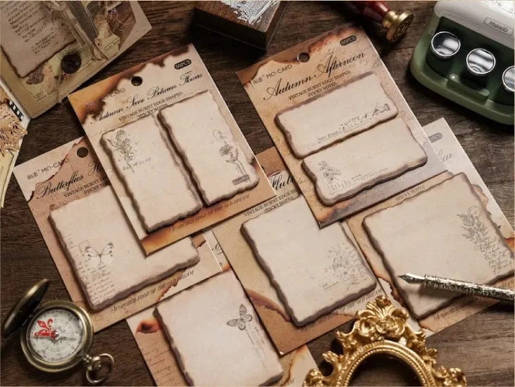 Journamm 30/60 Stück/Packung Vintage Haftnotizen im Brennstil für Schule und Büro, DIY, Scrapbooking, kreatives Briefpapier, Notizen, Papier