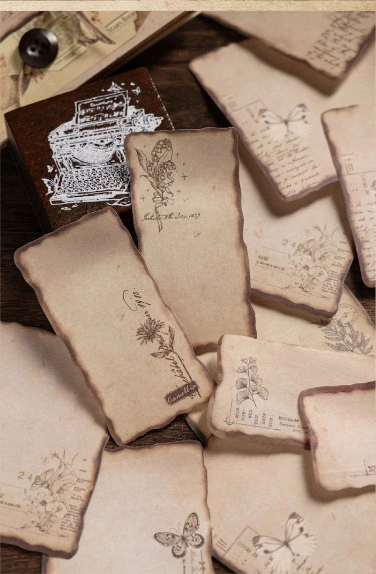 Journamm 30/60 Stück/Packung Vintage Haftnotizen im Brennstil für Schule und Büro, DIY, Scrapbooking, kreatives Briefpapier, Notizen, Papier