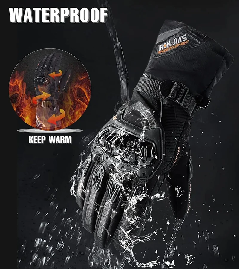 IRON JIA'S Warme Motorradhandschuhe, Touchscreen-Schutz, Winter-Motorradhandschuhe, wasserdicht, winddicht, Reit-Motocross-Handschuhe für Herren