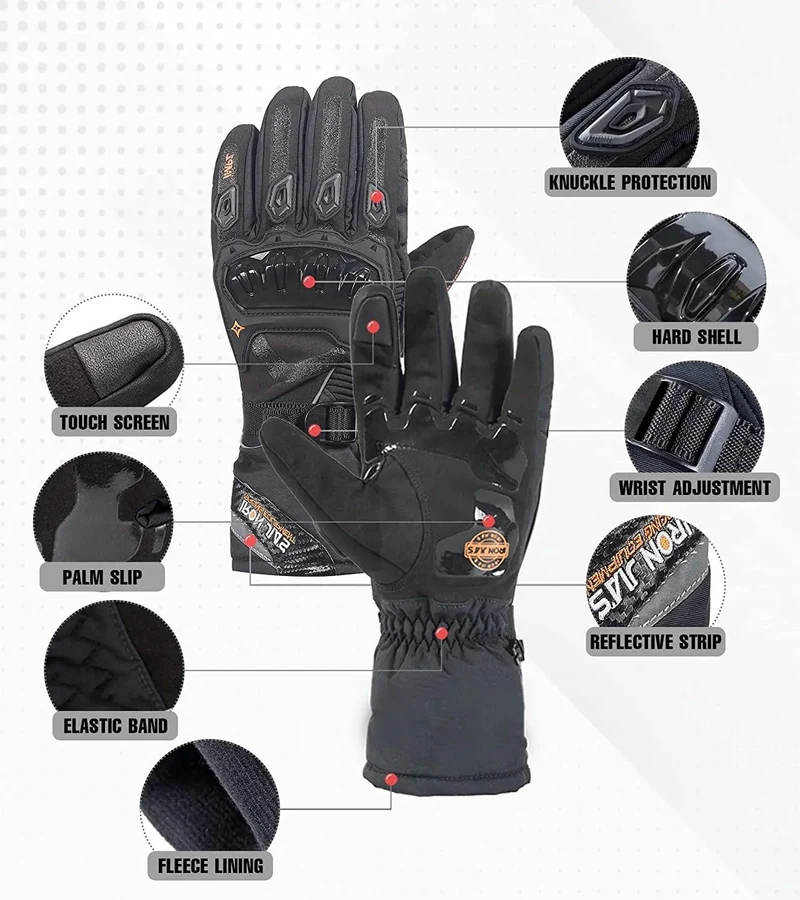 IRON JIA'S Warme Motorradhandschuhe, Touchscreen-Schutz, Winter-Motorradhandschuhe, wasserdicht, winddicht, Reit-Motocross-Handschuhe für Herren