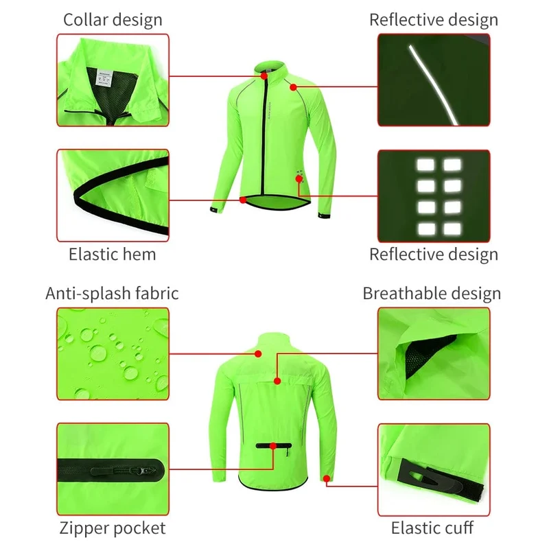 WOSAWE Wasserdichte Fahrrad-Windjacke, ultraleichte MTB-Fahrrad-Regenjacke, Regenmantel, Outdoor-Sport, winddichte Fahrradbekleidung