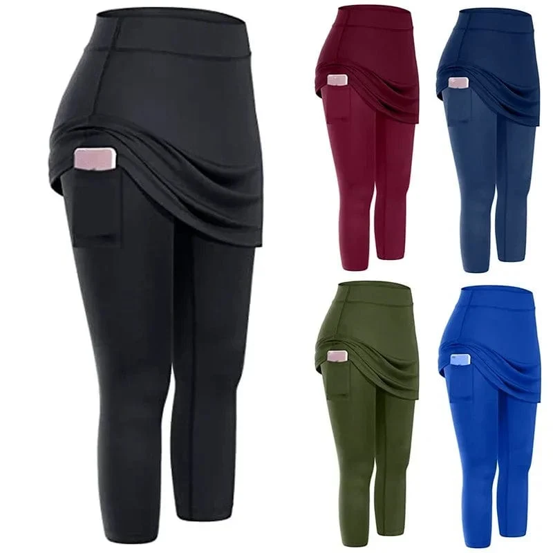 Damen-Tennis-Skorts, Sport, Fitnessstudio, gefälschte zweiteilige Kompressions-Laufhose, schnell trocknende Fitness-Hose, Rock, Badminton, Tennis