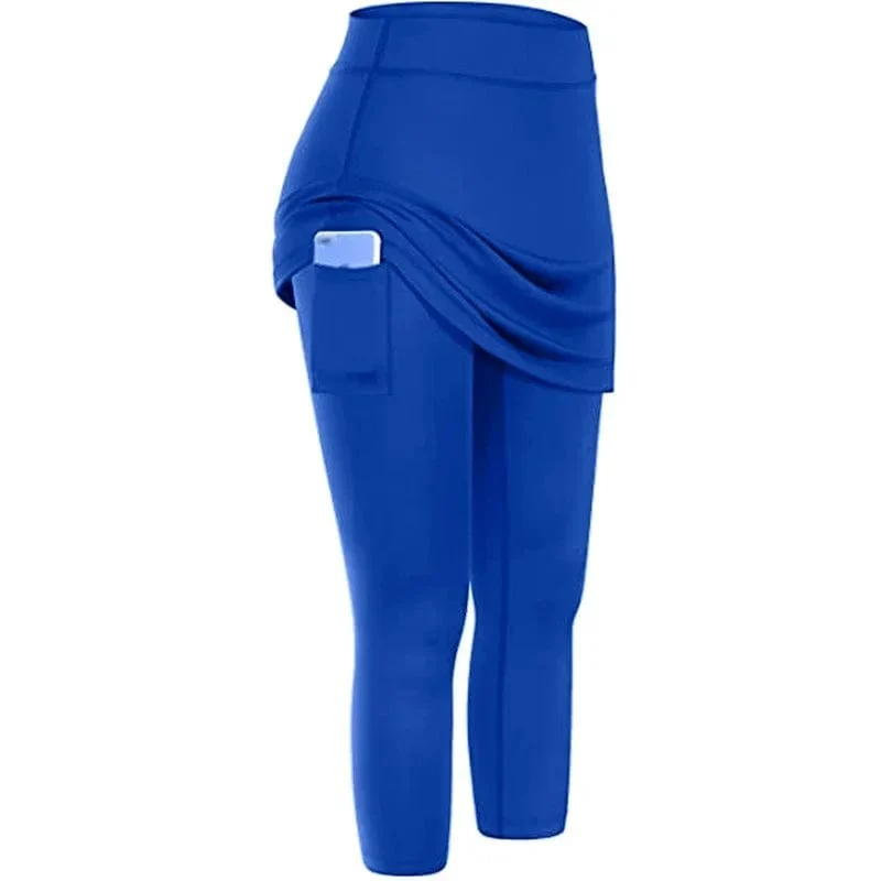 Damen-Tennis-Skorts, Sport, Fitnessstudio, gefälschte zweiteilige Kompressions-Laufhose, schnell trocknende Fitness-Hose, Rock, Badminton, Tennis
