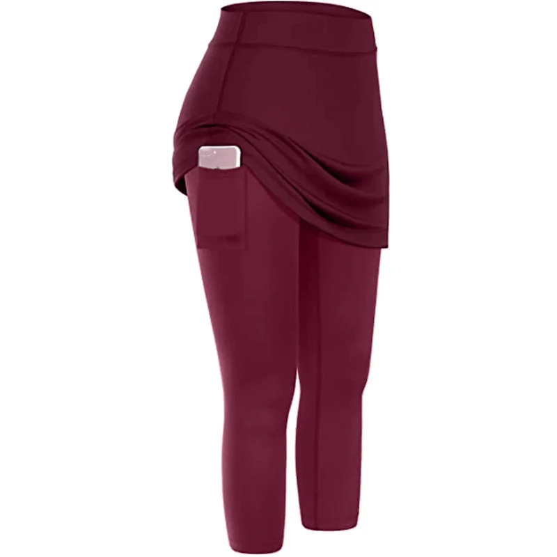 Damen-Tennis-Skorts, Sport, Fitnessstudio, gefälschte zweiteilige Kompressions-Laufhose, schnell trocknende Fitness-Hose, Rock, Badminton, Tennis