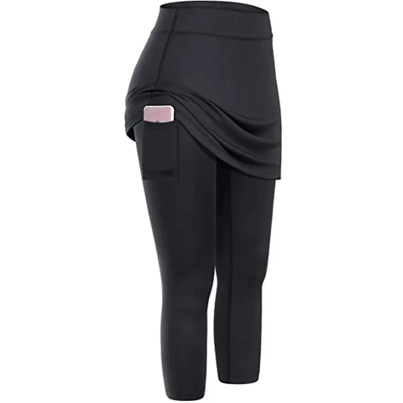 Damen-Tennis-Skorts, Sport, Fitnessstudio, gefälschte zweiteilige Kompressions-Laufhose, schnell trocknende Fitness-Hose, Rock, Badminton, Tennis