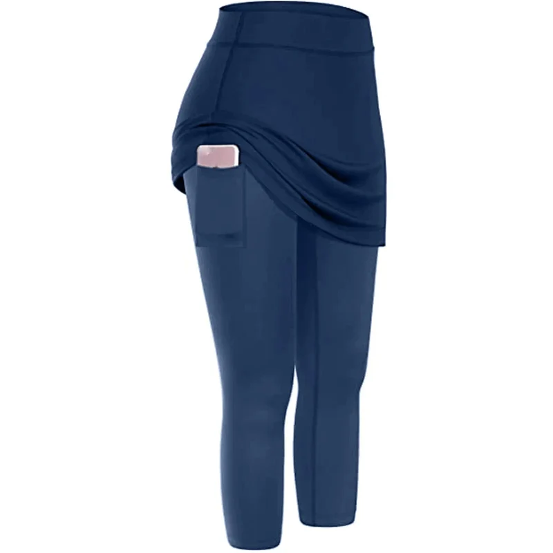 Damen-Tennis-Skorts, Sport, Fitnessstudio, gefälschte zweiteilige Kompressions-Laufhose, schnell trocknende Fitness-Hose, Rock, Badminton, Tennis